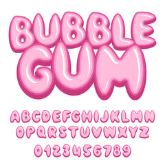 Bubble Gum font, alphabet. Letters and numbers. flat style