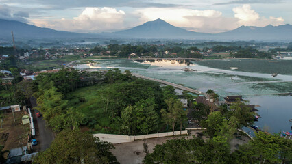 Fototapeta na wymiar Aerial view of Situ Bagendit is a famous tourist spot in Garut with mountain view. 