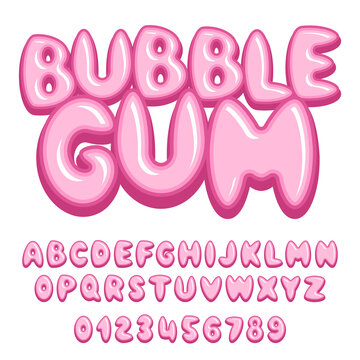 Bubble Gum Font, Alphabet. Letters And Numbers. Flat Style