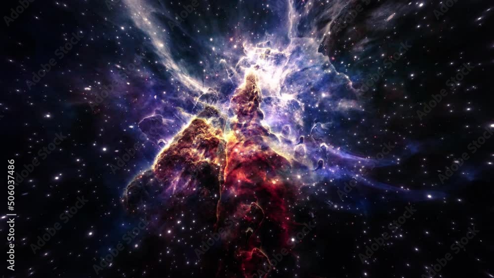 Wall mural carina nebula exploration on deep space. 4k flight into a pillar of gas in the carina nebula, is bat