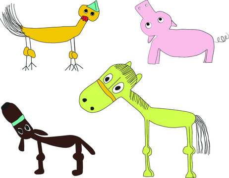 Animal illustration for children with different animals illustrated in illustrator/vector. Naive and childish and happy design.