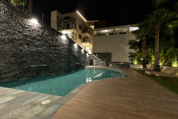 Hotel swimming pool in the night