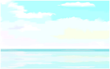 Ocean view minimalist background in pastel and calm blue colours . Vector illustration, concept for card, banner, poster, flyer, print.