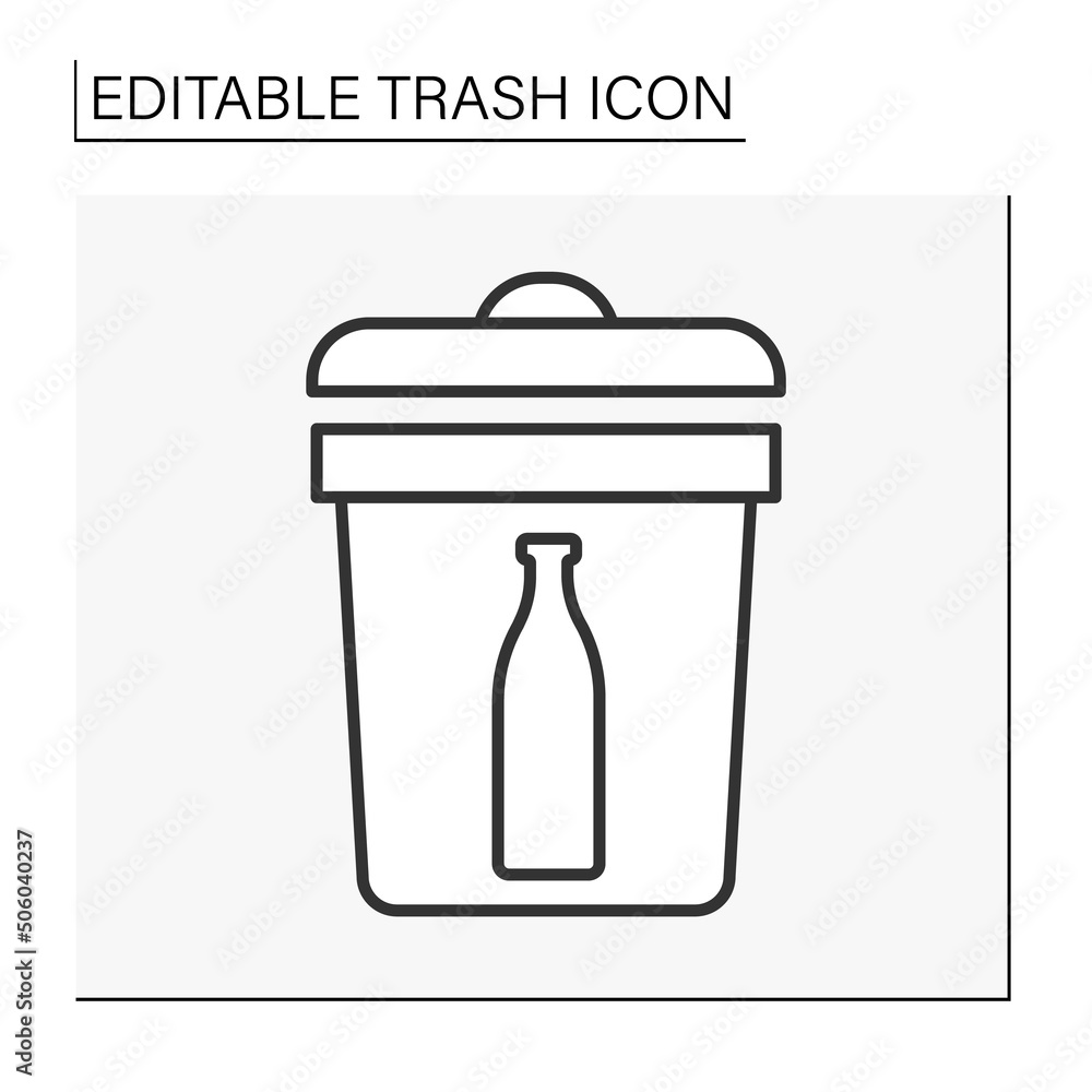 Poster utilization line icon. waste sorting. put a glass bottle into the bin. ecology.trash concept. isolat