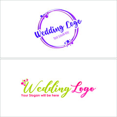 Vector illustration of wedding logo with the arts circle and lettering combination mark logo isolated on white background