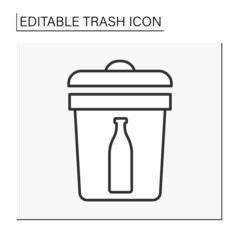  Utilization line icon. Waste sorting. Put a glass bottle into the bin. Ecology.Trash concept. Isolated vector illustration. Editable stroke