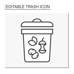  Utilization line icon. Sorting. Put food waste into the bin. Ecology.Trash concept. Isolated vector illustration. Editable stroke