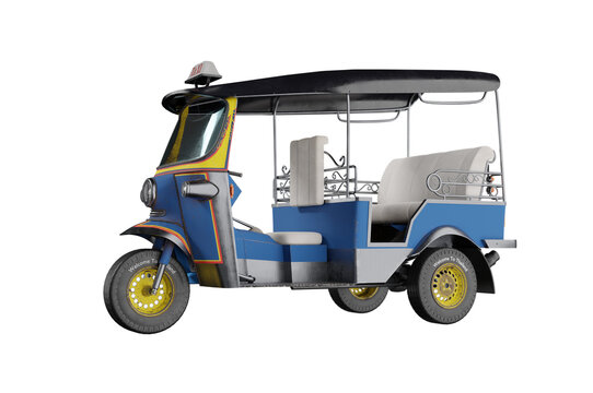 3d illustration. perspective view . Thailand three wheel native taxi, Thailand Tuk Tuk,Asia, Bangkok, Concept THAILAND TRAVEL