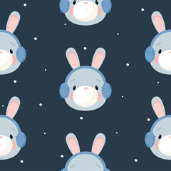 Obraz na płótnie Canvas Seamless Pattern with Cute Rabbit. Vector illustration. For greeting card, posters, banners, the card, printing on the pack, printing on clothes, fabric, wallpaper. 
