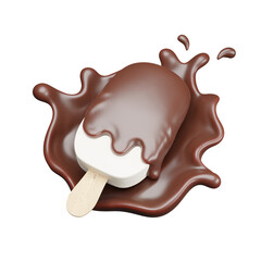 44. Milk chocolate ice bar chocolate splash, 3D Rendering, 3D illustration