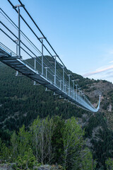 The longest Tibetan bridge in Europe, 600 meters long and 200 meters high in the Canillo Parish in Andorra