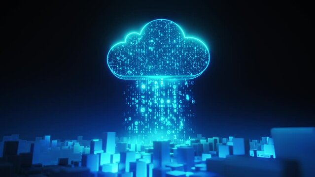 A city where data is transmitted through cloud computing. There is a large amount of data.