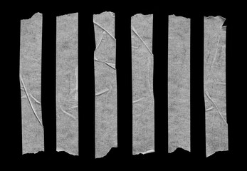 Adhesive Isolated Scotch Sticky Tape Pieces. Torn Paper Elements Set on a Black Background. Texture...