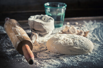 Fototapeta na wymiar Traditionally and fresh dough for baking tasty bread.