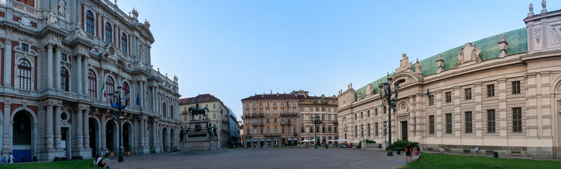 Fototapeta na wymiar A panoramic view of the Carlo Alberto Square, Turin, Italy