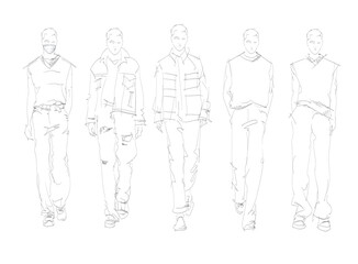 Fashion man set. Sketch of a fashion man in a jacket on a white background. Autumn man. Street style