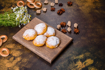 Homemade corn cookies on concrete table - healthy homemade vegan vegetarian pastry