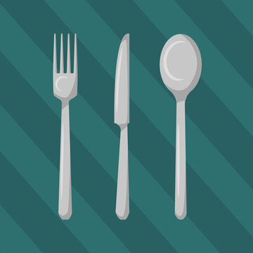 Set of fork, knife and spoon in flat style. Vector image.