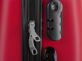 Close-up of zipper with code lock. Safety of things in a travel bag