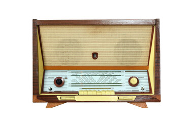 Vintage Radiola (radio) isolated on white background. Latvian Soviet Vintage Radiola (radio)...