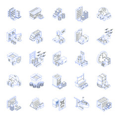 Isometric Outline Icons of Logistic Services