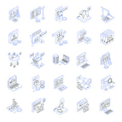 Set of SEO and Development Outline Isometric Icons 