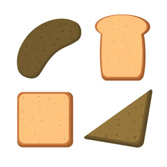Set of different pieces of bread in flat style. Vector image.