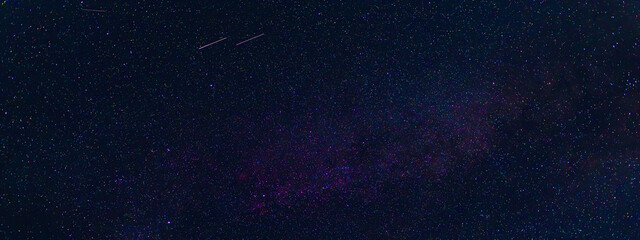 Fototapeta na wymiar tellar Milky Way at night with stars. Panorama of the dark blue starry sky