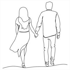 continuous line drawing of a young couple walking together