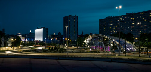Fototapeta na wymiar Night Traffic in Katowice (Poland)