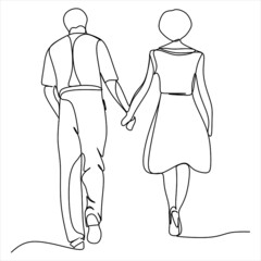 continuous line drawing of a young couple walking together