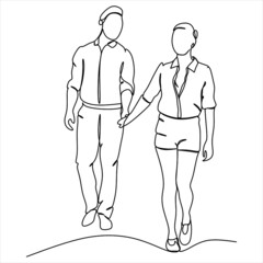 continuous line drawing of a young couple walking together