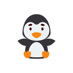 Cute little sitting penguin. Cartoon animal character design for kids t-shirts, nursery decoration, baby shower, greeting cards, invitations, bookmark, house interior. Vector stock illustration