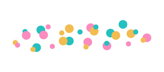 Cute confetti pattern line. Decorative element for different holidays. Circles border line - to decorate cards, postcards, invitations. Festive design decor color illustration.