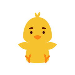 Cute little sitting chicken. Cartoon animal character design for kids t-shirts, nursery decoration, baby shower, greeting cards, invitations, bookmark, house interior. Vector stock illustration