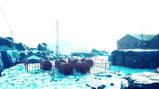 View of old antarctic base at South Pole Station in Antarctica