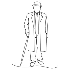 Elderly man in the style of continuous art of drawing. Minimalistic black linear sketch isolated on white background. Vector illustration