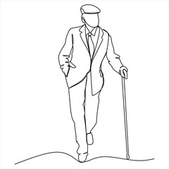 Elderly man in the style of continuous art of drawing. Minimalistic black linear sketch isolated on white background. Vector illustration