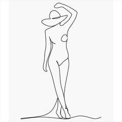 Female figure continuous line art vector. One continuous single drawing line art flat doodle beautiful woman. 