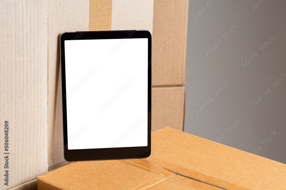 Poster tablet in stock. tablet computer mock up. tablet template for warehouse applications. website recomm