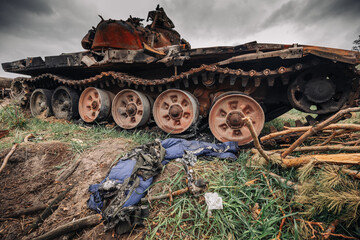 War in Ukraine broken military equipment of the invaders