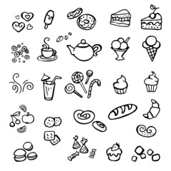 doodle set freehand drawing food and drink symbols and icons