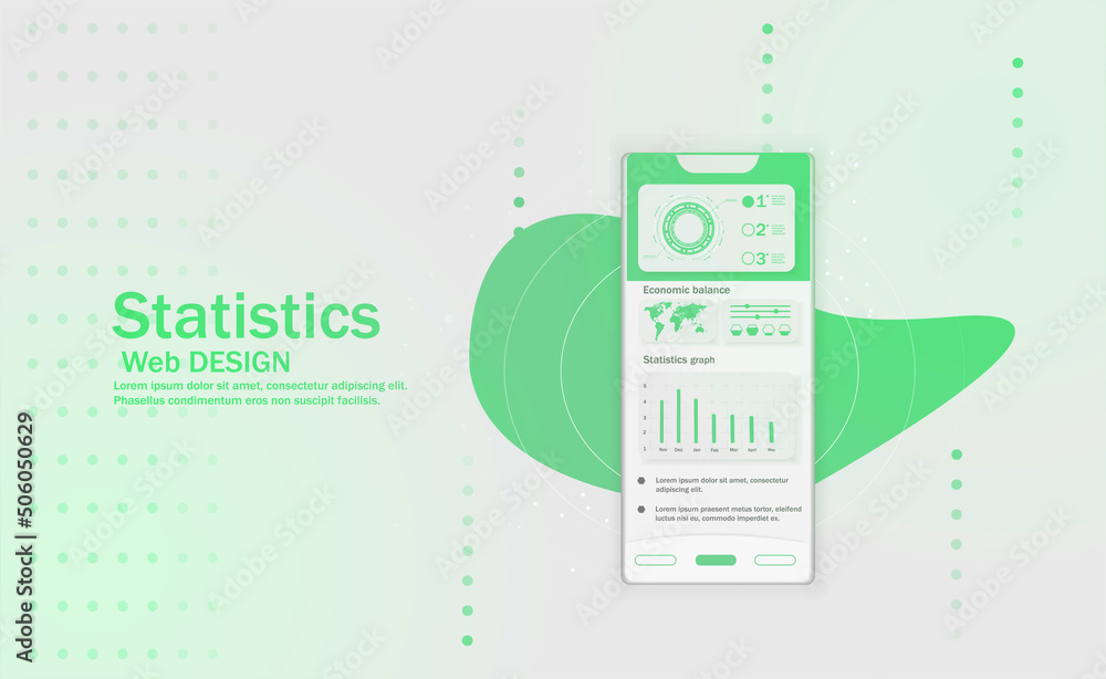 Poster online statistic, data analytics and finance and trading mobile app. smartphone app and ui, ux, kit 