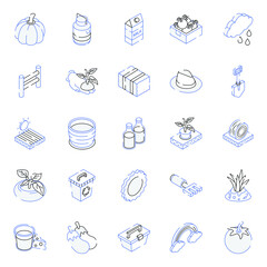 Pack of Agriculture Outline Isometric Icons 
