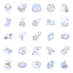 Pack of Space Outline Isometric Icons 