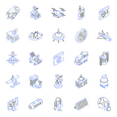 Collection of Astronomy Outline Isometric Icons