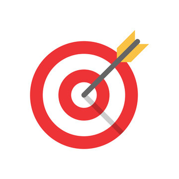 Red aim, arrow, Idea concept, perfect hit, winner, target goal icon. Success abstract logo.