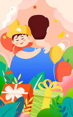 Webbaby, back view, background, banners, cartoon, cheering, childhood, children, children day, companionship, concepts, dad, e-commerce, education, elements, family, father, father and son, father's d