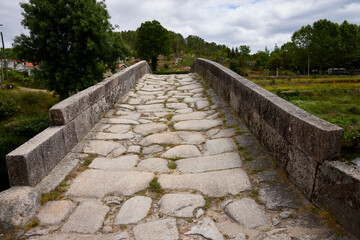 Mondim de Basto (Portugal), May 16, 2022. Cabril River Bridge. Medieval town, it was crossed by the armies of Rome and Napoleon. It is part of the Camino de Santiago.