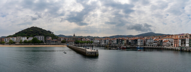 panorama view of the harbor and fishing village of Lekeitio on the coast of the Spanish Basque Country